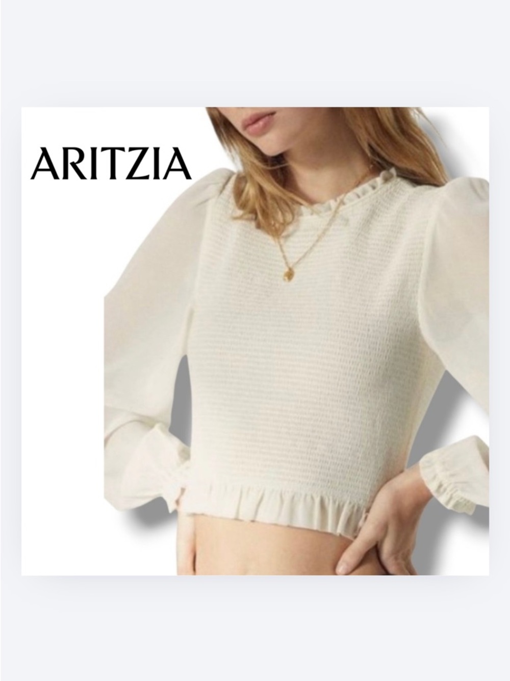 Wilfred Ruffle-Trim Crop Top with Sheer Puff Sleeves